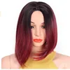 Short Bob Wigs Ombre Grey And Red Wig Straight Synthetic Wig For Women High Temperature Fiber Hair 12 Inches