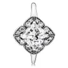 Anel de prata esterlina 925 cristalizado floral extravagante com pedras transparentes em forma de anel de charme pandora joias de noivado para amantes de casamento anel de moda para mulheres