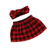 Noel noel giyim toddler kız elbise moda çocuk kız headbands + kızlar siyah ve kırmızı ekose etekler bebek pamuk 2 adet setleri