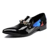 Plus Size Black Pointed Toe Slip on Male Rhinestone Loafers Elegant Patent Leather Italian Party Men's Runway Shoes For Man SL36