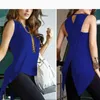 New Women Asymmetry O Neck Tank Top Summer Split Sleeveless Vest Blouse Ladies Fashion Long Irregular T Shirt Tops