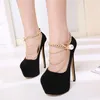 16cm spring fall T strappy gold chain ultra high heels platform dress shoes size 35 to 40