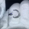 Moon Star Shape Promise Ring 100% Soild 925 Sterling Silver Smycken 5a Zircon CZ Engagement Bröllop Band Ringar för kvinnor