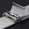 Silver de alta calidad de acero inoxidable para hombres Reloj Web Mesh Watch Store for Men Women Watches Push Botton Pulsera oculta