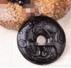 Ciondolo rotondo fortunato del ratto dello zodiaco cinese intagliato in ossidiana naturale + collana di perline