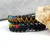 7 Chakra Healing Yoga Bracciali 6mm Sedimento naturale Perline di pietra di onice nero Doppia fila Macrame Gioielli Interi 10pcs308j