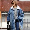 Jaqueta jeans com pele para mulheres longo outono inverno moda 2018 quente jeans jaqueta feminino feminino senhoras casaco kk2668 x