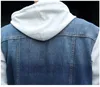 Men's Denim Jacket Patchwork Coat with Strawstring Cap Casual Denim Hoodies with Pockets and Buttons Closure Topwear Cotton Sleeve and Cap