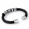 Lederen lederen vrijmetselaarstelsel ketting armband vrijmetselaar gratis metselaar 316L roestvrij staal retro zilveren zwarte punk armbang armbanden broederlijke sieraden