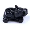 Presente de férias Natural 2 polegadas Black Obsidian Elefante pedra esculpida artesanato figurine feng shui cura reiki chakra crystal flannel bolsa