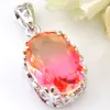 Christmas Gift Rainbow Pendants Oval Vintage Bi colored Tourmaline 925 Sterling Silver Plated Necklace Women Jewelry Australia US 316P