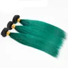 Cabelo humano verde de dois tons com fechamento em renda Cabelo liso sedoso com fechamento em renda Cabelo humano indiano virgem reto 4 pçs/lote