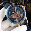 New Executive Skeleton Tourbillon 1713-139 로즈 골드 블랙 베젤 오토매틱 쿼츠 블랙 가죽 스트랩 8 스타일 시계 Puretime UNB117b2