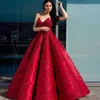 Simple V-neck Red Ball Gown Prom Dresses Sleeveless Beads Lace Appliques Arabia Women Formal Wear Elegant Floor Length Evening Dress