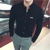 2018 Uomo Moda Primavera Autunno Camicie Manica lunga Solid Casual Nero Bianco Slim Fit Abbigliamento Moda Colore Camicia senza colletto