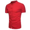 Lates trend men's collar shirt summer new Chinese style disc buckle solid color short-sleeved casual shirt  dress shirt