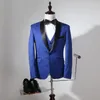 Three Piece Royal Blue Pinstripe Men Suits for Wedding Groomsmen Wear Black Shawl Lapel Classic Style Groom Tuxedos Jacket Pants Vest