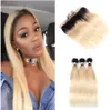 Brésilien Frontal 613 # Silky Straight 13 * 4 Lace Frontal avec des cheveux de bébé Cheveux humains Ombre Blonde Extension de cheveux avec Bundles Two Tone Fashion