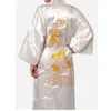 Frete Grátis Marinho Azul Chinês Homens Satin Silk Robe Bordado Kimono Bath Shown Dragon Size S M L XL XXL XXXL S0008