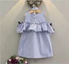 Sommar barn baby flicka ärmlös randig klänning söt randig utskrift klänning kjol med huvudband 2st barn barn barn flickor kläder