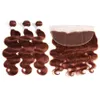 Mänskligt hår # 33 Brown Auburn Body Wave Lace Frontal Closure med buntar Deals Copper Red Virgin Malaysian Hair Extension 4PCS / Lot