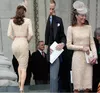 O-Neck Elegancki Kate Middleton Szampana Koronki Wieczorowe Suknie Kolan Długość Koronki Z Długim Rękawem Celebrity Cocktail Formalne Suknie Custom