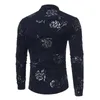 Mens Hipster Gold Rose Printed Shirt 2018 Märke Slim Fit Vit Casual Långärmad Klänning T-shirts Män Prom Performing Chemise Homme