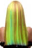 Pruik Cosplay Lichtblauw Neon Groen Blond Disco Glam Fringe Lang 55cm GFW2201