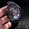 Marque 45 mm Maurice Lacroix Masterpiece MP7128-SS001-300-1 Squelette Cadran Noir Quartz Chronographe Montre Homme PVD Boîtier Noir Bracelet En Cuir