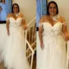 Plus Size Suknie ślubne Off Ramię A-Line Tulle Koronki Appliqued Sexy Illusion Patrzeć przez duże kobiety tanie suknie ślubne