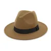 2021 Trend Unisex Wool Felt Jazz Fedora Hattar Casual Men Kvinnor Band Band Wide Brim Cowboy Hat Panama Trilby Formell Party Cap