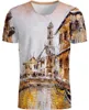 Nowa Moda T Koszulka 3D City Widok T-Shirt Mężczyźni Kobiety Tshirt Chic Koszulki Koszulki Eiffla Tower Tee Parasol Krótki Rękaw Kwiat Top S-5XL