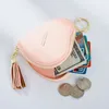 New PU Couro Coin das Mulheres Bolsa bonito da forma do coração dos desenhos animados Carteira Chaveiro mudança bolsas de presente com Tassel, 4,3 * 4 polegadas Tamanho