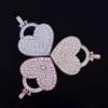 Hot Seller Mannen Vrouwen Hiphop Sieraden Bling Cubic Zirkoon Ketting Hanger Met Tennis Ketting Hart Love Lock Gold Color voor Gift