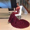 2K18 Abiti da ballo African Black Girls Pageant Jewel Neck Borgogna Pizzo 3D Rose Fiori lunghi abiti da sera formale Prom Wear