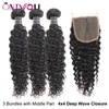 Big Promotion Deep Wave Human Hair Weave Bundles with Closure Brazilian Deep Curly Virgin Hair and Lace Closure Wet and Wavy Hair Extensions