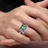 Русское изумрудное кольцо для мужчин сплошной 925 стерлингового акушера стерлингового акушества Обручальное кольцо для мужчин Размер 6-Size14