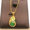 Green Stone With Peacock Desin Solid 18k Yellow Gold Filled Womens Pendant Chain Necklace Beautifl Accessories