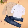 2018 european fashion boys denim clothing sets baby kids boys jacket+polo shirt+denim pants 3-piece children denim clothing sets