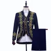 Customized Wholesale Men's Suits Wedding Dress Gold Decorative pattern Embroidery Blazer Vest Pants Three Piece Suit Set Prom Singer Costume