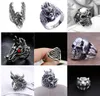 Groothandel Mode Skull Eye Ringen 100 modellen van Mannen Vintage Stijl Zilveren Punk Rock Ring Vintage Dier Sieraden Geschenken! Mix Grootte Willekeurig sturen