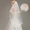 Vente de réel Pos voiles de mariage courts deux couches voiles de mariée avec Appliques voile de mariée pas cher CPA14381737200