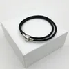 Fashion Womens 925 Sterling Silver Real Black Double Layer Leather Bracelet Fit Pandora Charms Beads Jewelry Men Mens Bangle Bracelet