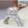 Vintage Vrouwen Ronde Cut 3CT Diamonique CZ Ringen Rose Gold Filled 925 Sterling Silver Flower Wedding Band Ring Set voor Vrouwen