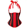 Bustiers Gothic Satin Waist Trainer Cincher Corsets Bustiers Black/White/Red/Purple Striped Halter Boned Underbust Cupless Body Shaper