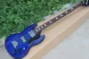Niestandardowe podwójne cięcie 4 struny niebieskie SG elektryczne gitarowe gitarę Chrome Trójkąt Trójkąt trapezowy podstrunnica Trapeziod InLay Awesome Chin1963520