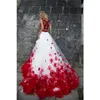 멋진 빨간색과 흰색 꽃 꽃 댄스 파티 드레스 라인 얇은 명주 그물 두 조각 레이스 새해 할로우 맨 비즈 드레스 이브닝 파티 정장 드레스