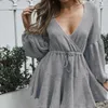 Frete Grátis Atacado Barato Mulheres Camisola Vestidos V Neck Sexy Mangas Compridas Acima Do Joelho Comprimento Outono Inverno Sweaters Vestido para Mulher FS5850