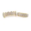 Factory Bottom Gold Teeth Grillz Hip Hop Teeth Grillz Shining Bling CZ Iced Out Men Cool Mouth Accessoire US Rapper Body Jewelry3215135826