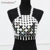 FestivalQueen sexy acryl spiegel pailletten crop top vrouwen handgemaakte patchwork kwastje metalen ketting party club camis tops